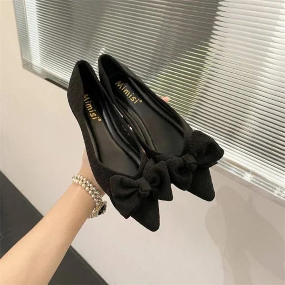 flat shoes soft leather soft bottom beanie bow